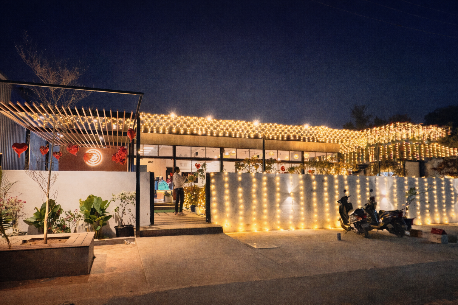 Bloom & Breeze Cafe Interior with Warm Lighting